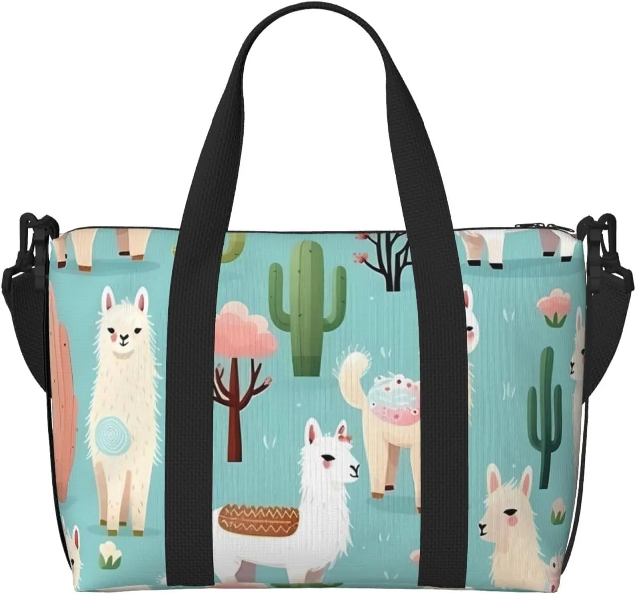 Travel Duffle Bag Cute Alpaca Llama Animal Cactus Weekender Overnight Bags Luggage Bag for Women Men Waterproof Sports Gym Bag Hand Bag with Shoulder Strap