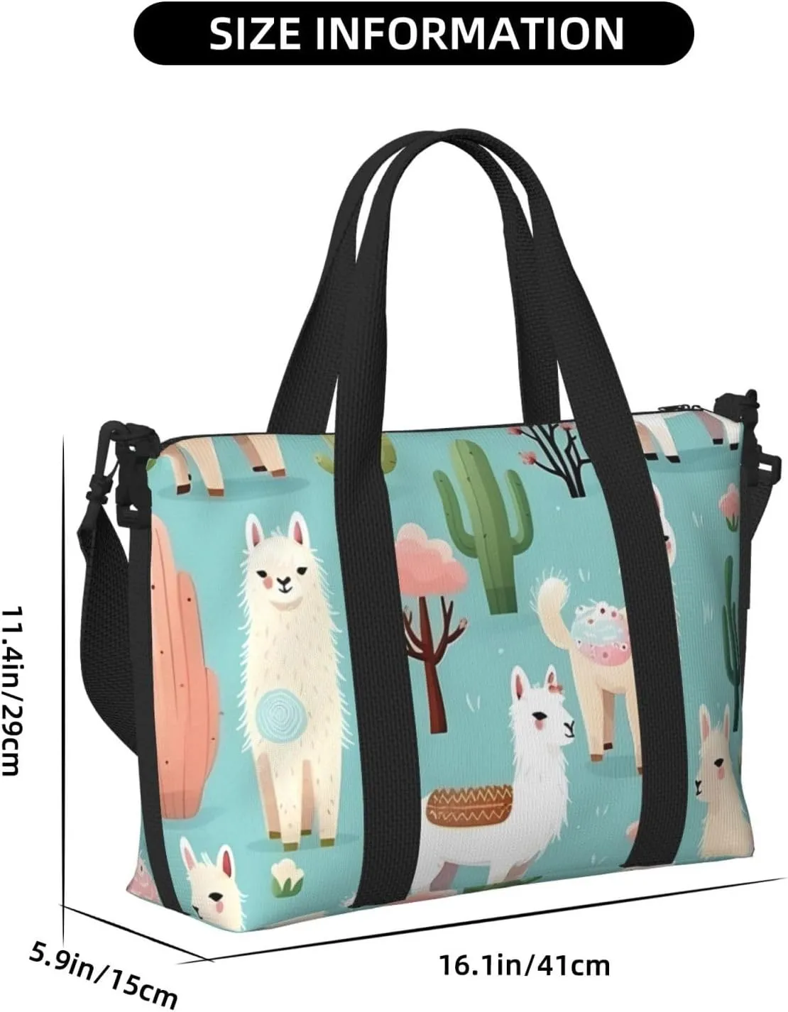 Travel Duffle Bag Cute Alpaca Llama Animal Cactus Weekender Overnight Bags Luggage Bag for Women Men Waterproof Sports Gym Bag Hand Bag with Shoulder Strap