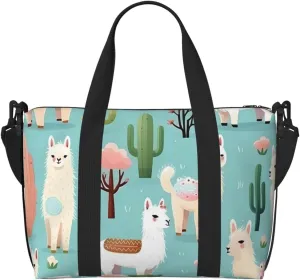Travel Duffle Bag Cute Alpaca Llama Animal Cactus Weekender Overnight Bags Luggage Bag for Women Men Waterproof Sports Gym Bag Hand Bag with Shoulder Strap