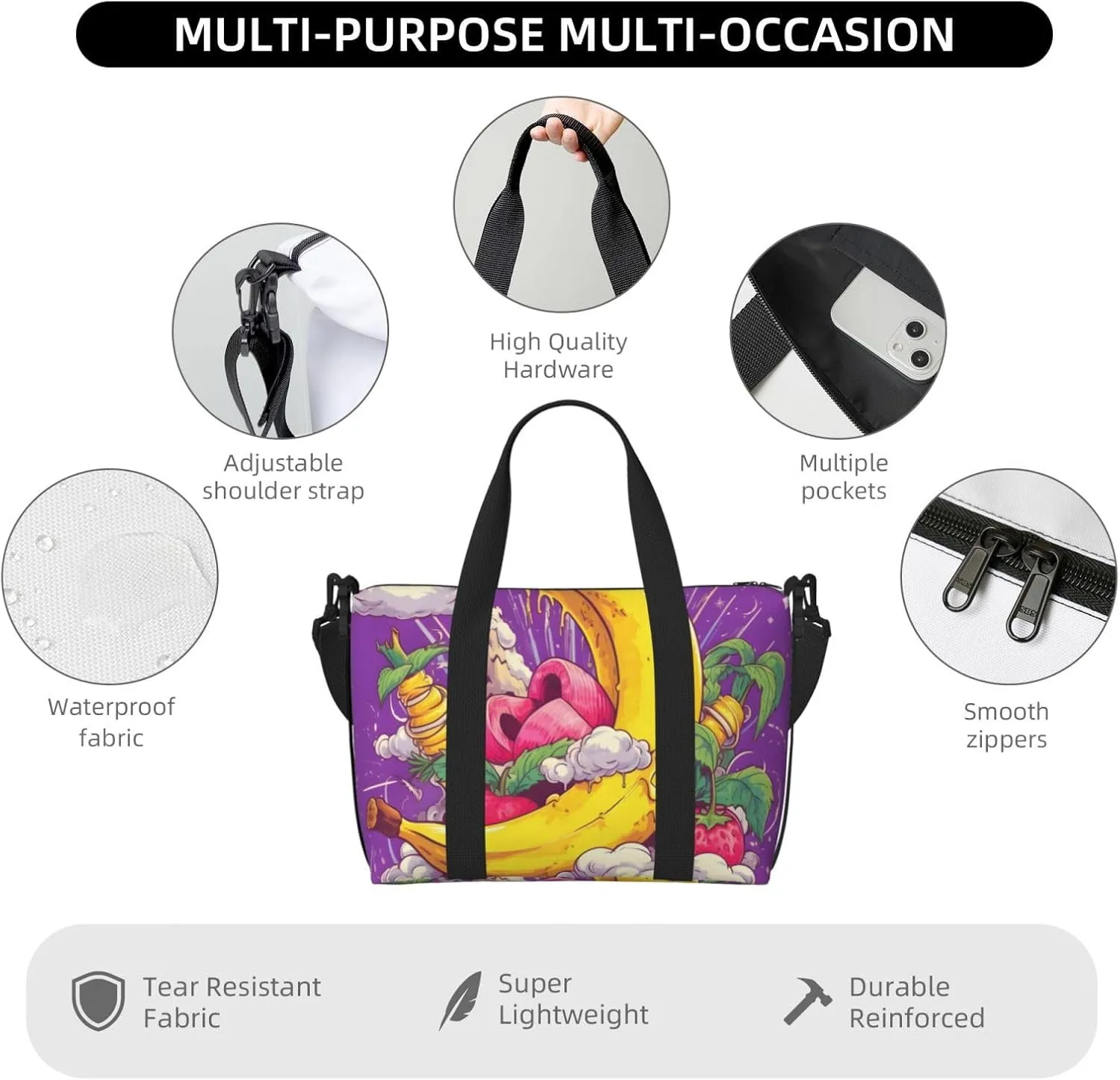 Travel Duffle Bag Cute Banana Fruit Theme Weekender Overnight Bags Luggage Bag for Women Men Waterproof Sports Gym Bag Hand Bag with Shoulder Strap