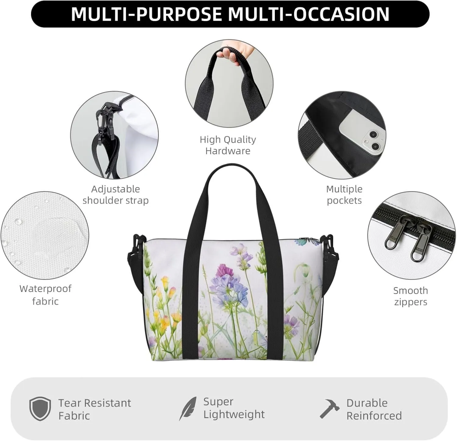 Travel Duffle Bag Cute Butterfly Flower Floral Weekender Overnight Bags Luggage Bag for Women Men Waterproof Sports Gym Bag Hand Bag with Shoulder Strap