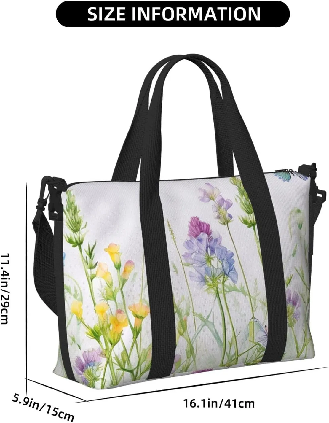 Travel Duffle Bag Cute Butterfly Flower Floral Weekender Overnight Bags Luggage Bag for Women Men Waterproof Sports Gym Bag Hand Bag with Shoulder Strap
