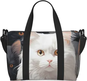 Travel Duffle Bag Cute Kitten White Cat Weekender Overnight Bags Luggage Bag for Women Men Waterproof Sports Gym Bag Hand Bag with Shoulder Strap