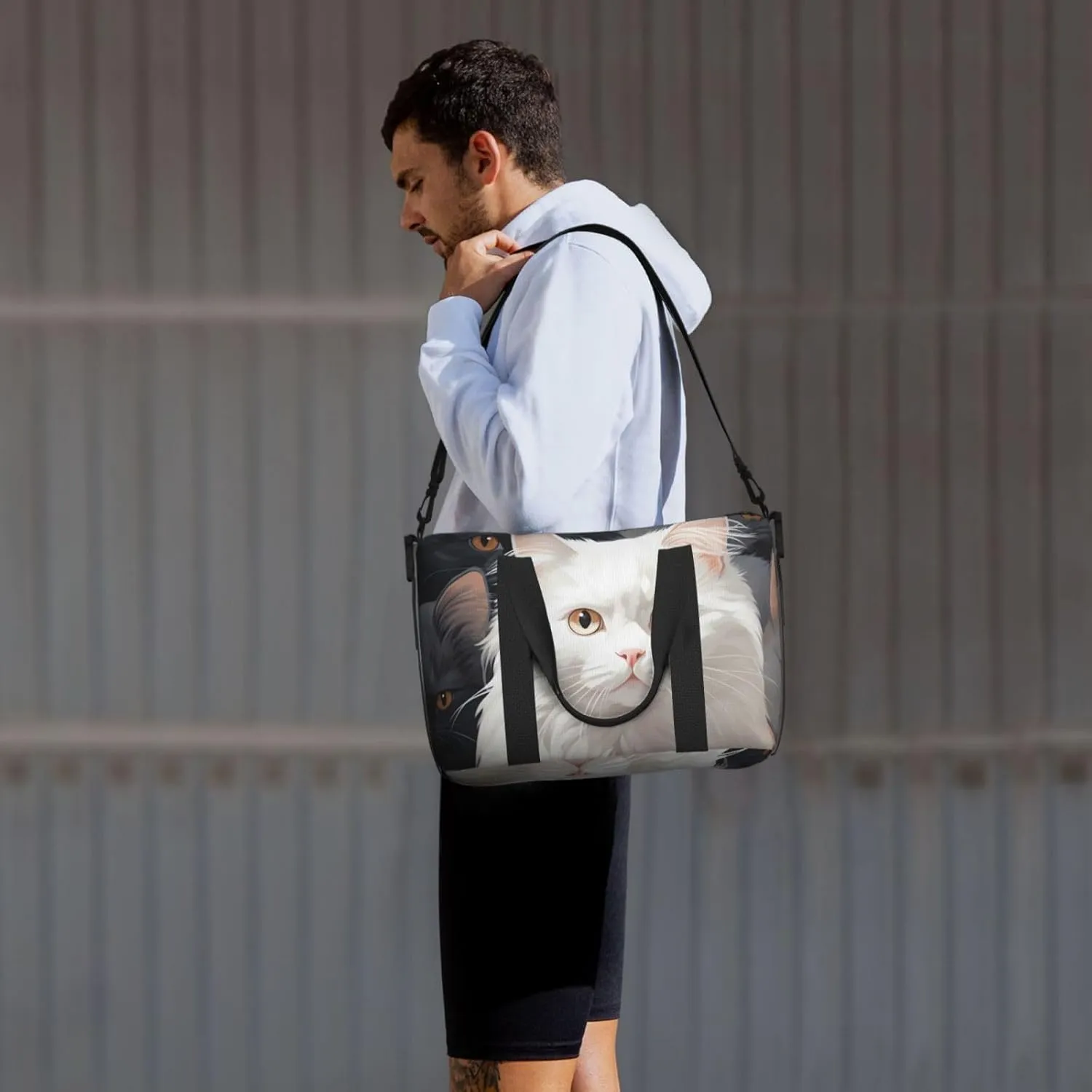 Travel Duffle Bag Cute Kitten White Cat Weekender Overnight Bags Luggage Bag for Women Men Waterproof Sports Gym Bag Hand Bag with Shoulder Strap