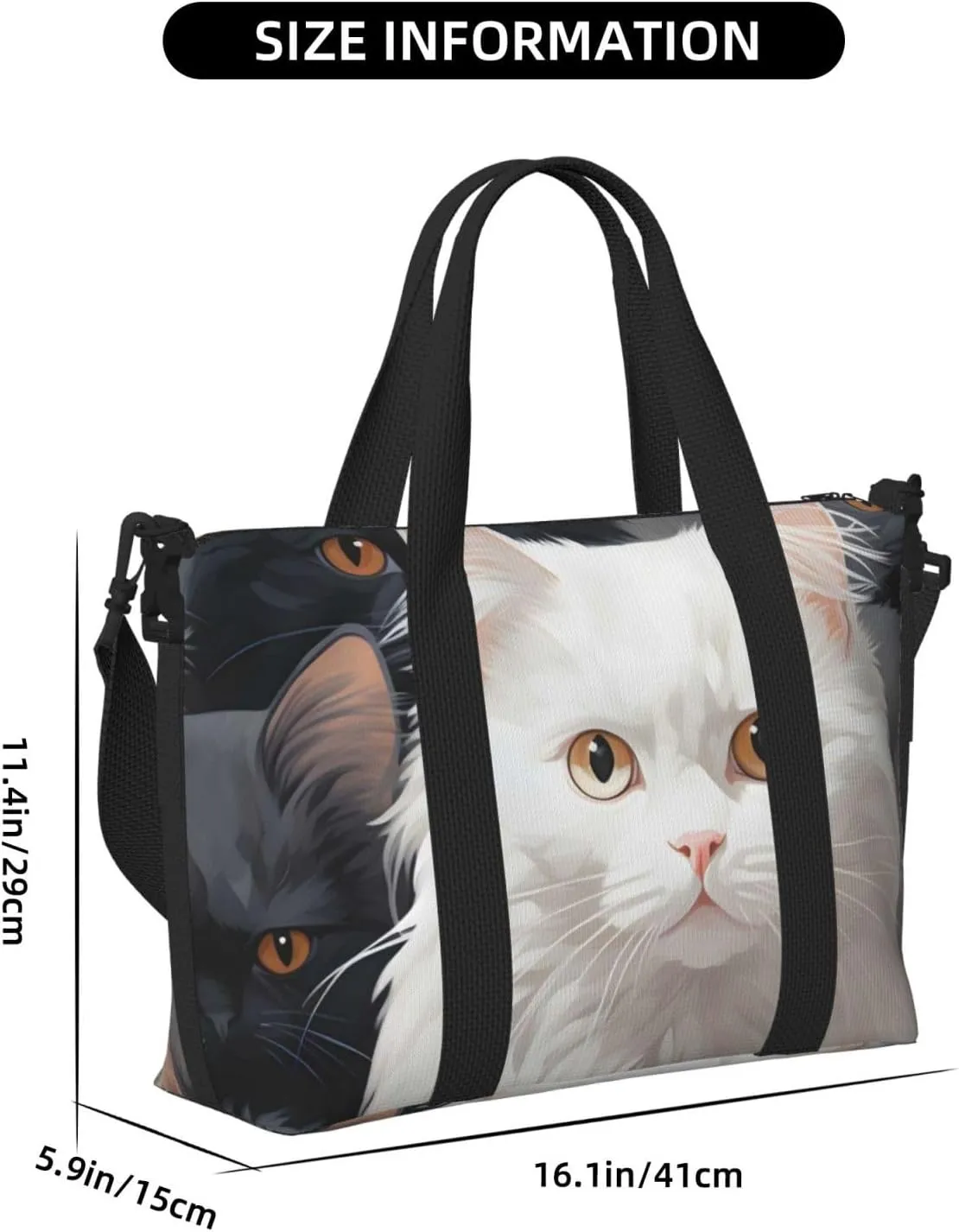 Travel Duffle Bag Cute Kitten White Cat Weekender Overnight Bags Luggage Bag for Women Men Waterproof Sports Gym Bag Hand Bag with Shoulder Strap