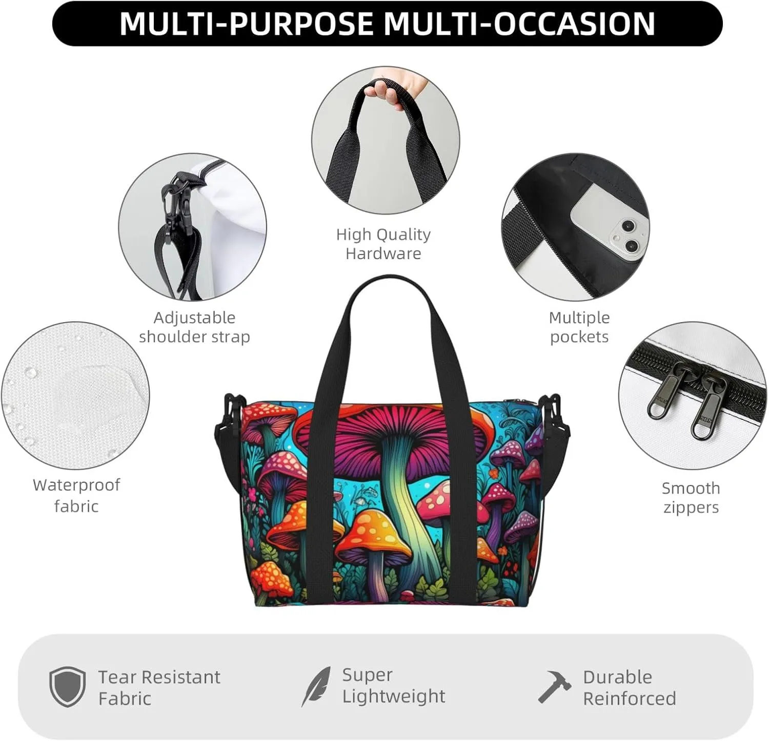 Travel Duffle Bag Fantasy Mushroom Weekender Overnight Bags Luggage Bag for Women Men Waterproof Sports Gym Bag Hand Bag with Shoulder Strap