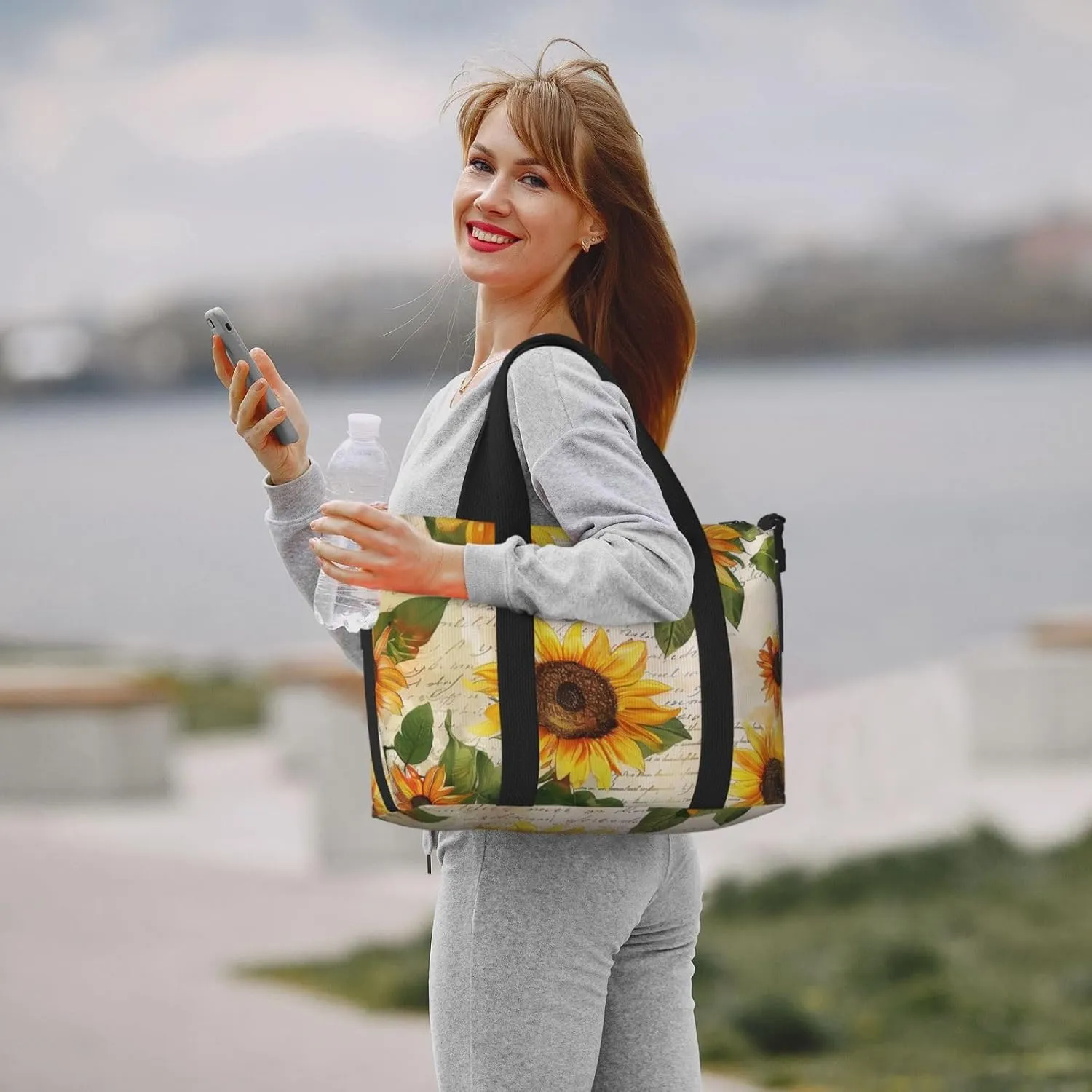 Travel Duffle Bag Flower Sunflower Newspaper Weekender Overnight Bags Luggage Bag for Women Men Waterproof Sports Gym Bag Hand Bag with Shoulder Strap
