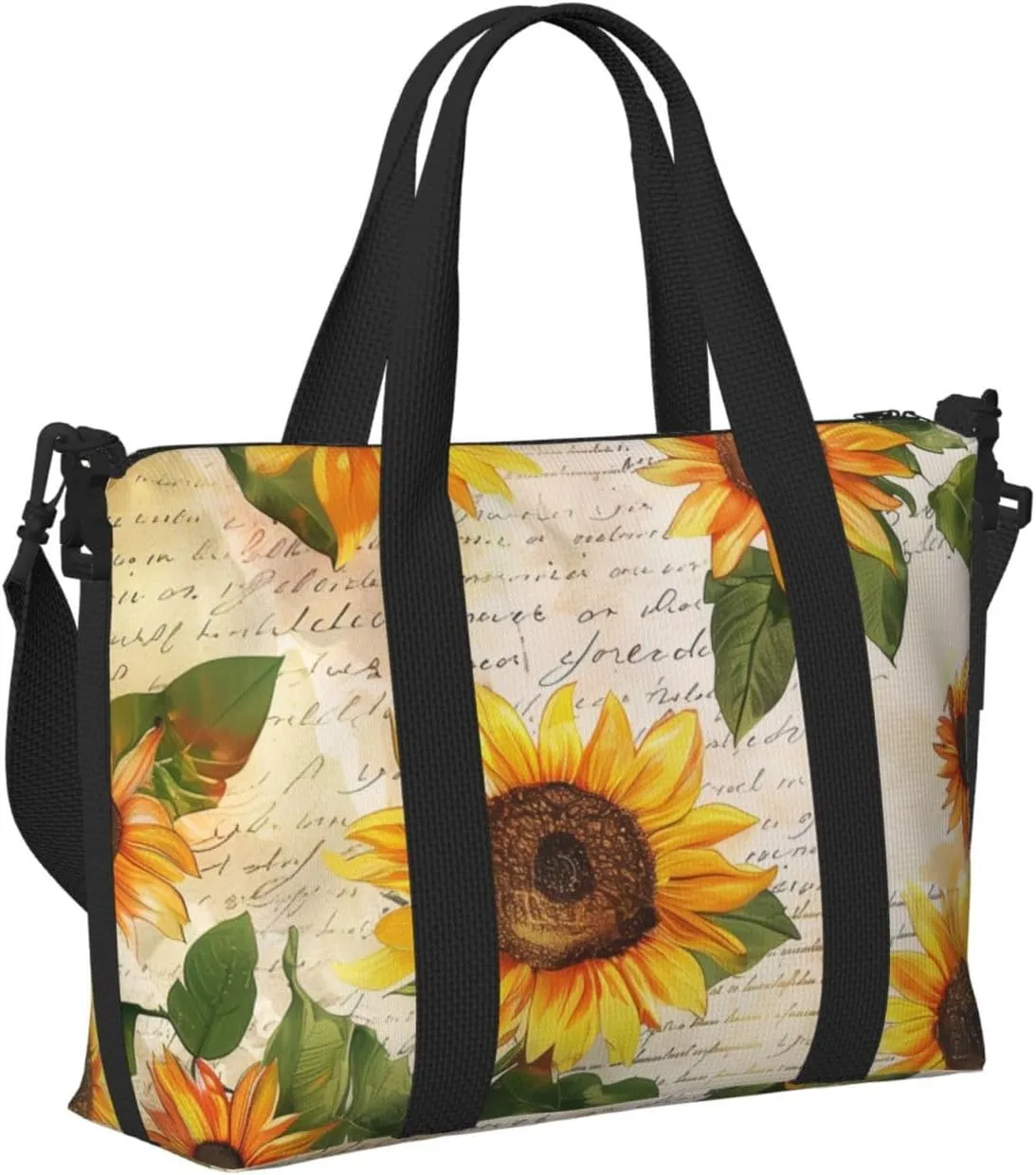 Travel Duffle Bag Flower Sunflower Newspaper Weekender Overnight Bags Luggage Bag for Women Men Waterproof Sports Gym Bag Hand Bag with Shoulder Strap