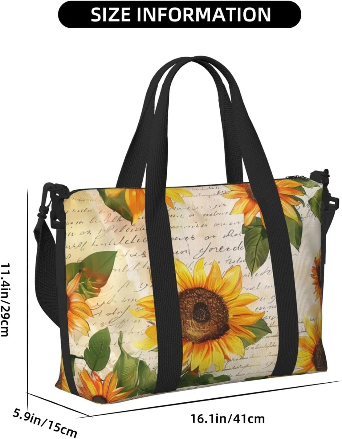 Travel Duffle Bag Flower Sunflower Newspaper Weekender Overnight Bags Luggage Bag for Women Men Waterproof Sports Gym Bag Hand Bag with Shoulder Strap