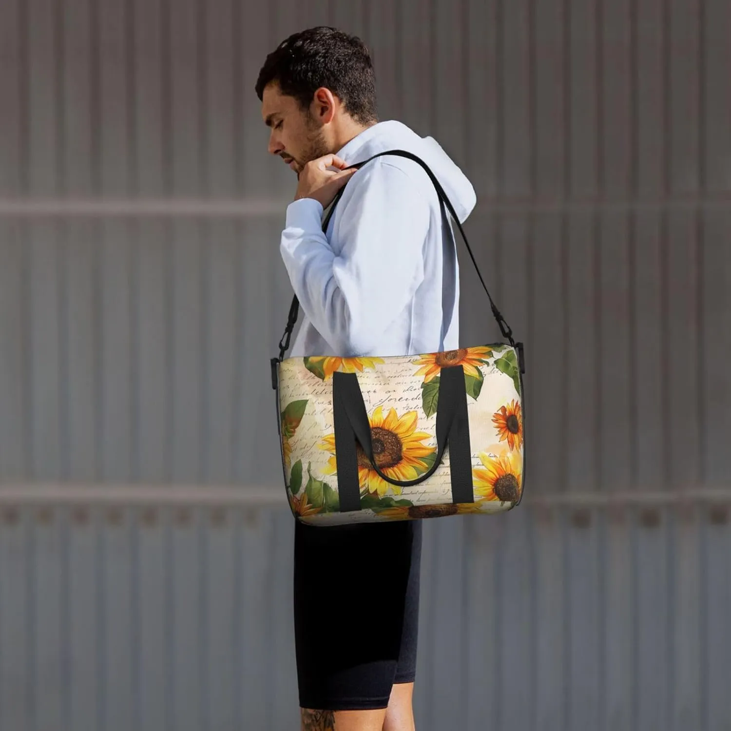Travel Duffle Bag Flower Sunflower Newspaper Weekender Overnight Bags Luggage Bag for Women Men Waterproof Sports Gym Bag Hand Bag with Shoulder Strap