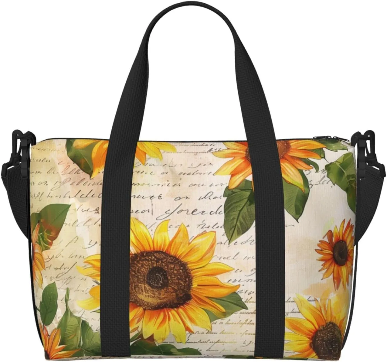 Travel Duffle Bag Flower Sunflower Newspaper Weekender Overnight Bags Luggage Bag for Women Men Waterproof Sports Gym Bag Hand Bag with Shoulder Strap