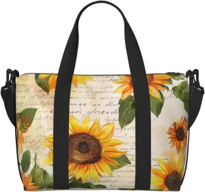 Travel Duffle Bag Flower Sunflower Newspaper Weekender Overnight Bags Luggage Bag for Women Men Waterproof Sports Gym Bag Hand Bag with Shoulder Strap