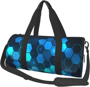 Travel Duffle Bag for Men Women, Hexagonal Blue Duffle Bags for Sport Gym Overnight Luggage