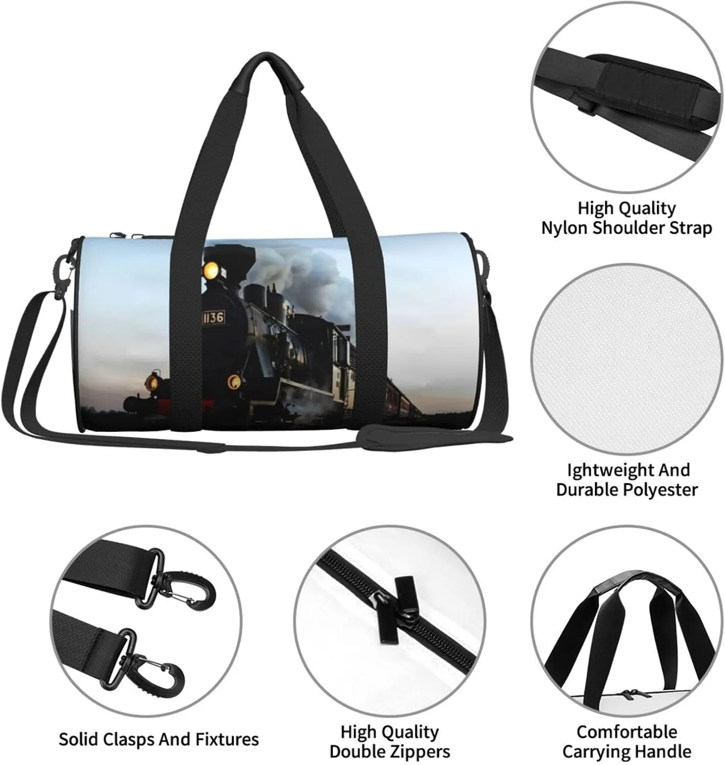 Travel Duffle Bag for Men Women, Morning Train Railroad Duffle Bags for Sport Gym Overnight Luggage