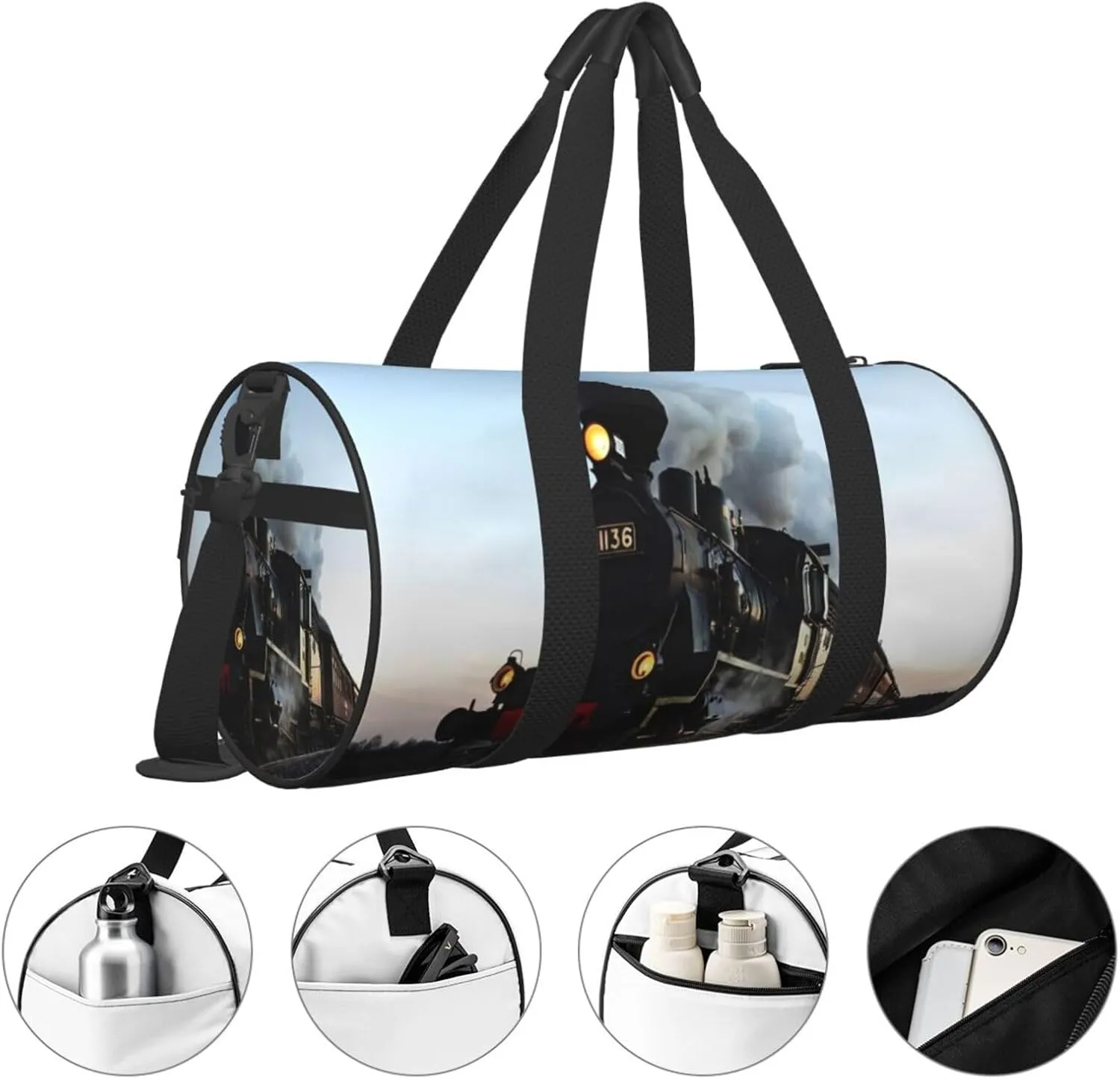 Travel Duffle Bag for Men Women, Morning Train Railroad Duffle Bags for Sport Gym Overnight Luggage