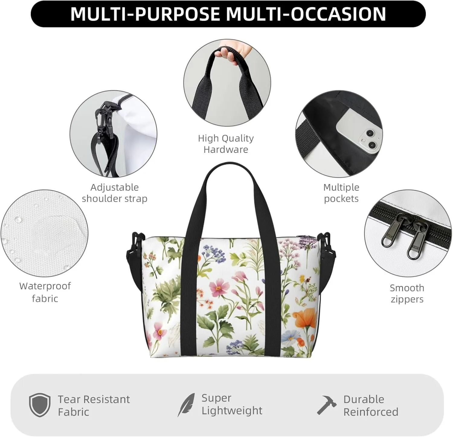 Travel Duffle Bag Lavender Daisy Flower Weekender Overnight Bags Luggage Bag for Women Men Waterproof Sports Gym Bag Hand Bag with Shoulder Strap