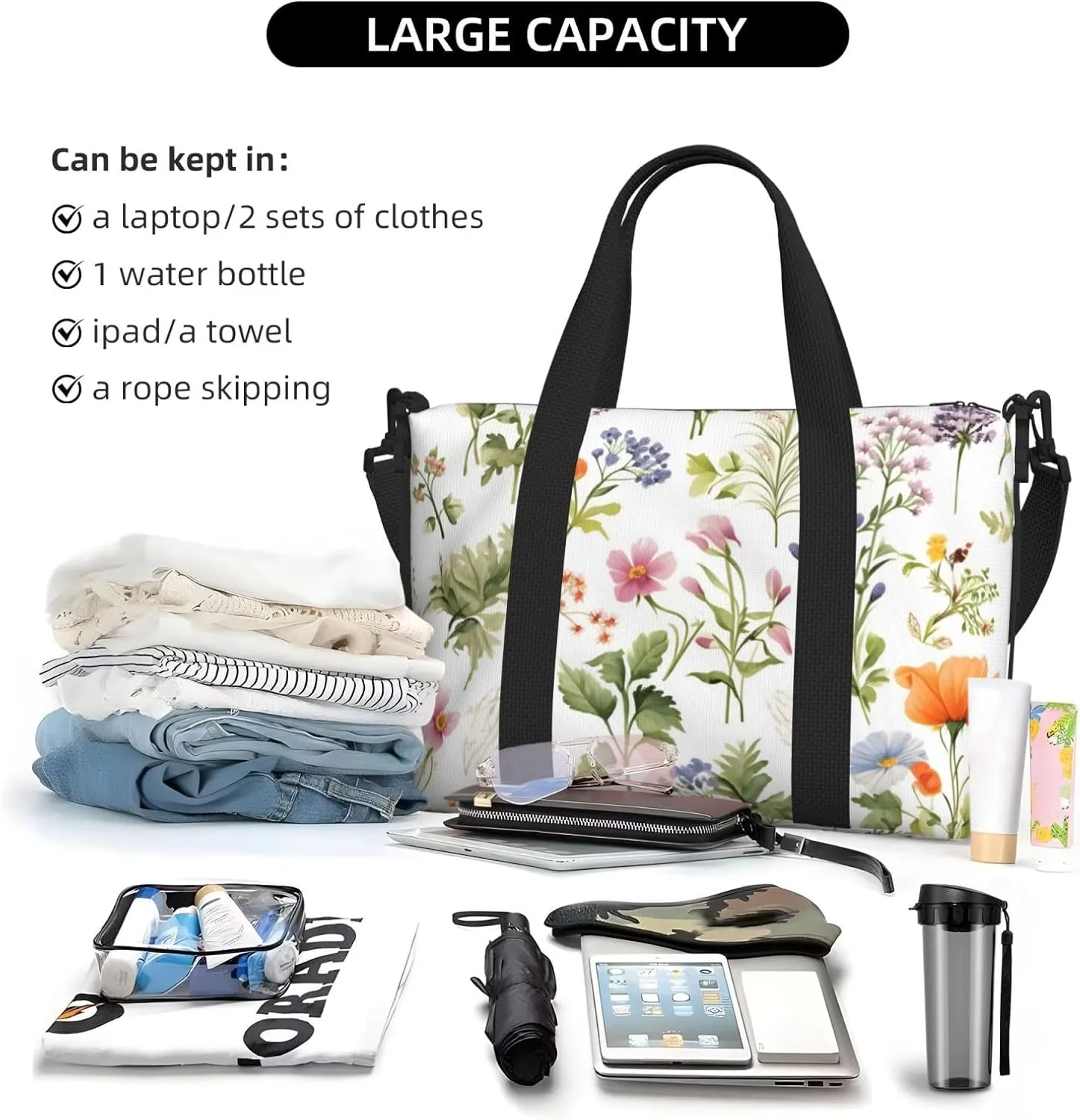 Travel Duffle Bag Lavender Daisy Flower Weekender Overnight Bags Luggage Bag for Women Men Waterproof Sports Gym Bag Hand Bag with Shoulder Strap