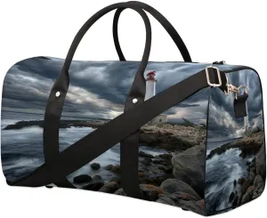 Travel Duffle Bag Lighthouse Rocky Shore Foldable Travel Bags for Men Women, 17 Inch Gym Bag Workout Bag Carry on Weekender Overnight Bag for Gym Travel
