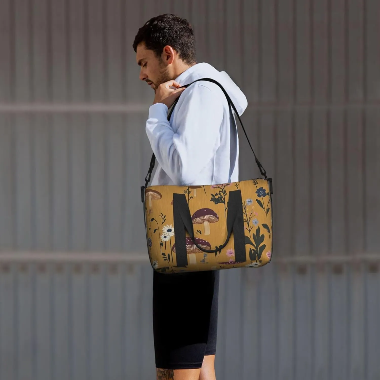 Travel Duffle Bag Mushroom Wildflower Weekender Overnight Bags Luggage Bag for Women Men Waterproof Sports Gym Bag Hand Bag with Shoulder Strap