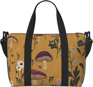 Travel Duffle Bag Mushroom Wildflower Weekender Overnight Bags Luggage Bag for Women Men Waterproof Sports Gym Bag Hand Bag with Shoulder Strap