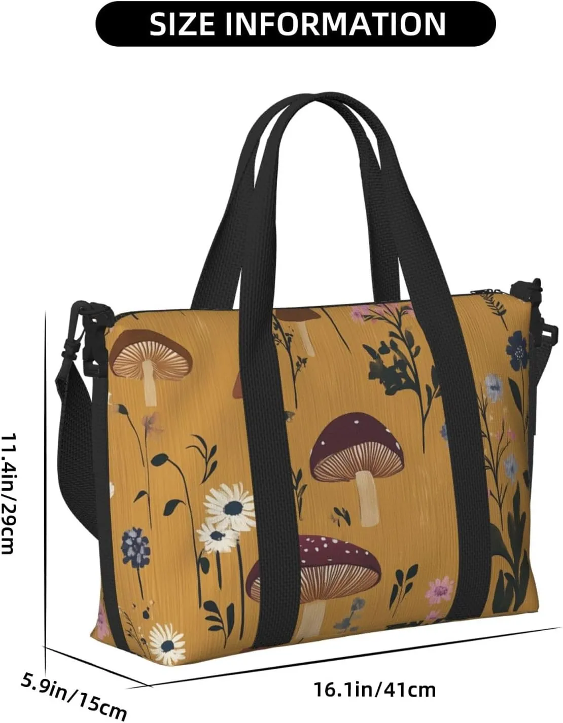 Travel Duffle Bag Mushroom Wildflower Weekender Overnight Bags Luggage Bag for Women Men Waterproof Sports Gym Bag Hand Bag with Shoulder Strap