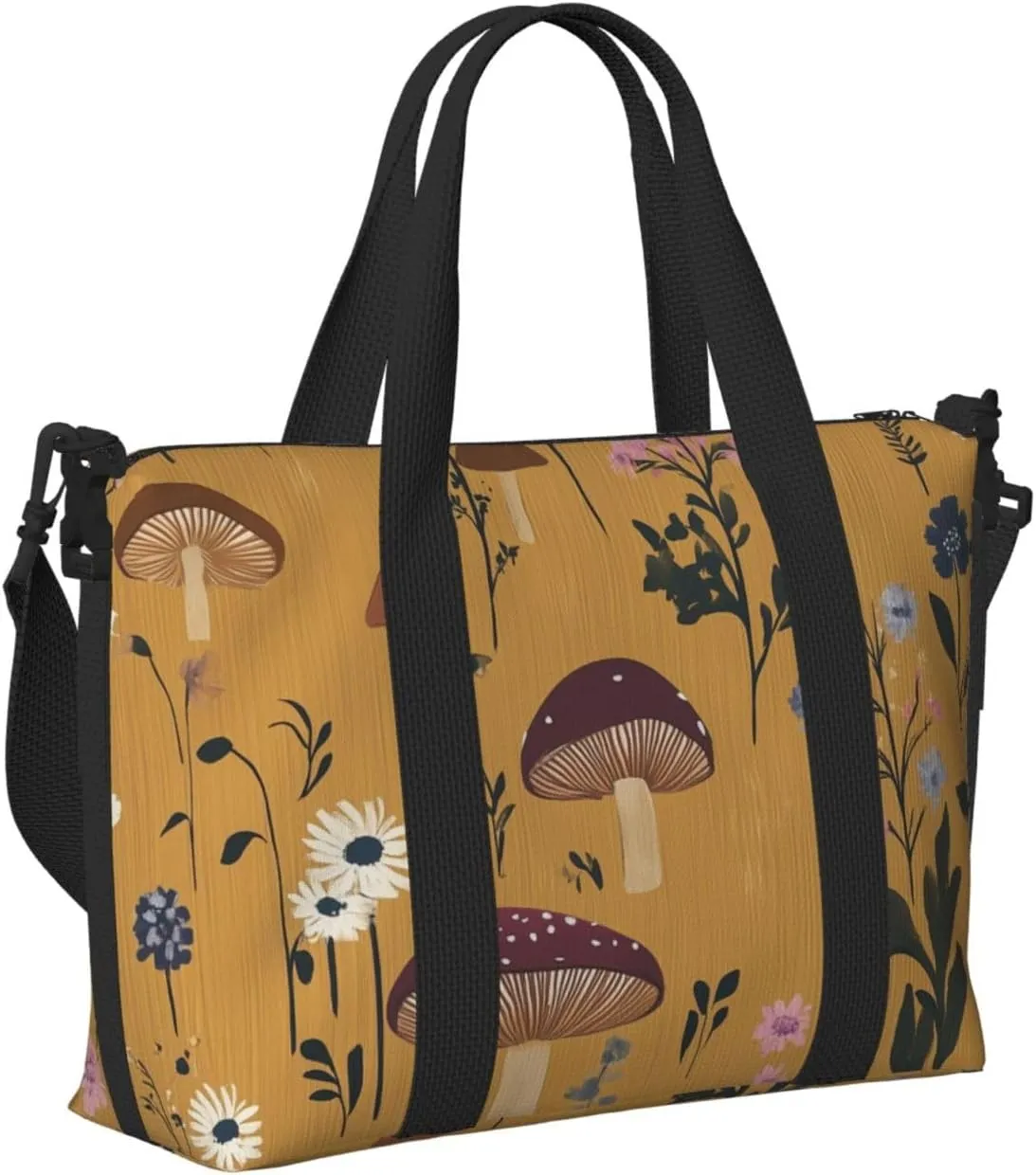 Travel Duffle Bag Mushroom Wildflower Weekender Overnight Bags Luggage Bag for Women Men Waterproof Sports Gym Bag Hand Bag with Shoulder Strap