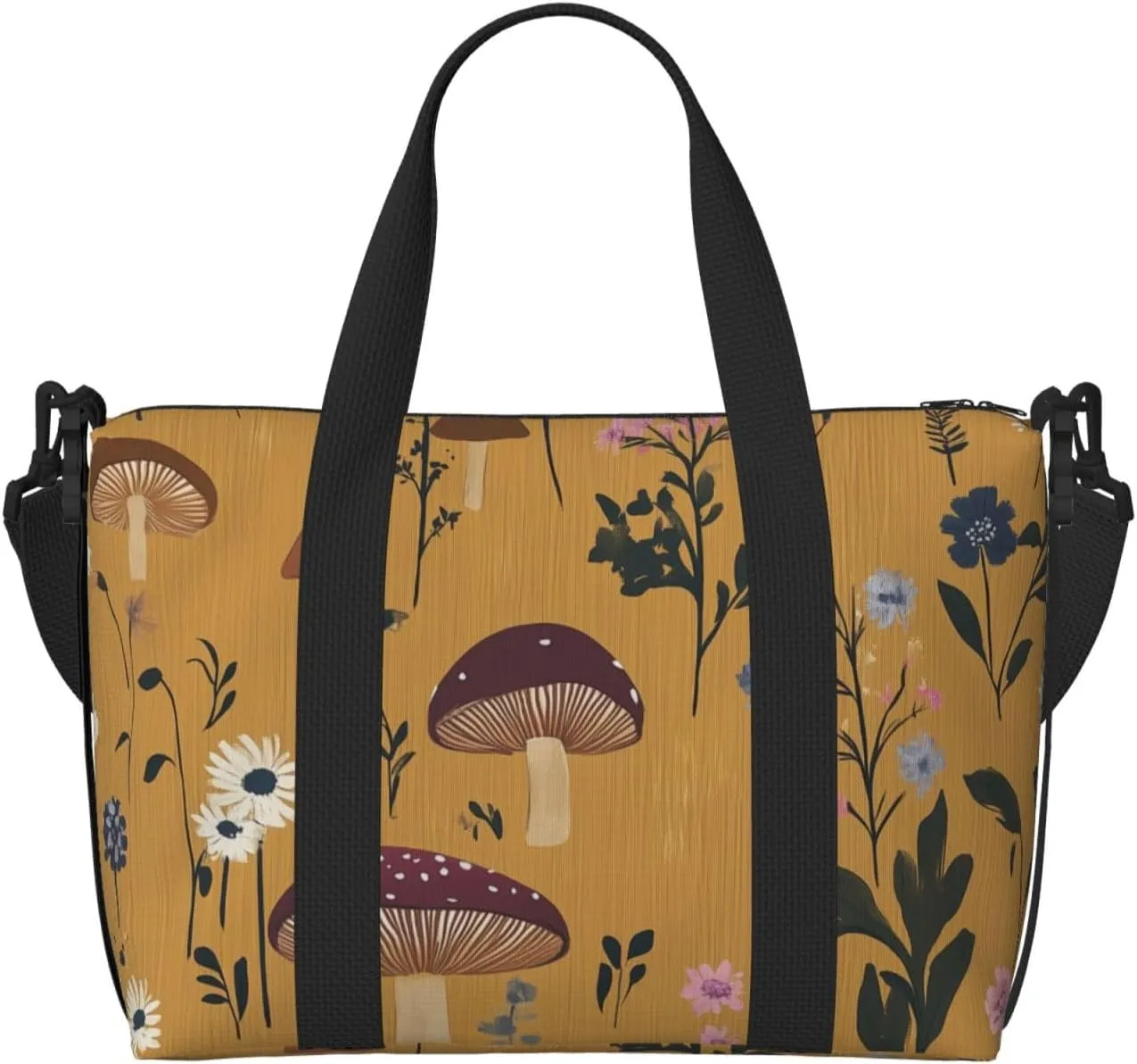 Travel Duffle Bag Mushroom Wildflower Weekender Overnight Bags Luggage Bag for Women Men Waterproof Sports Gym Bag Hand Bag with Shoulder Strap