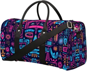 Travel Duffle Bag Mystical Aztec Pattern Foldable Travel Bags for Men Women, 17 Inch Gym Bag Workout Bag Carry on Weekender Overnight Bag for Gym Travel