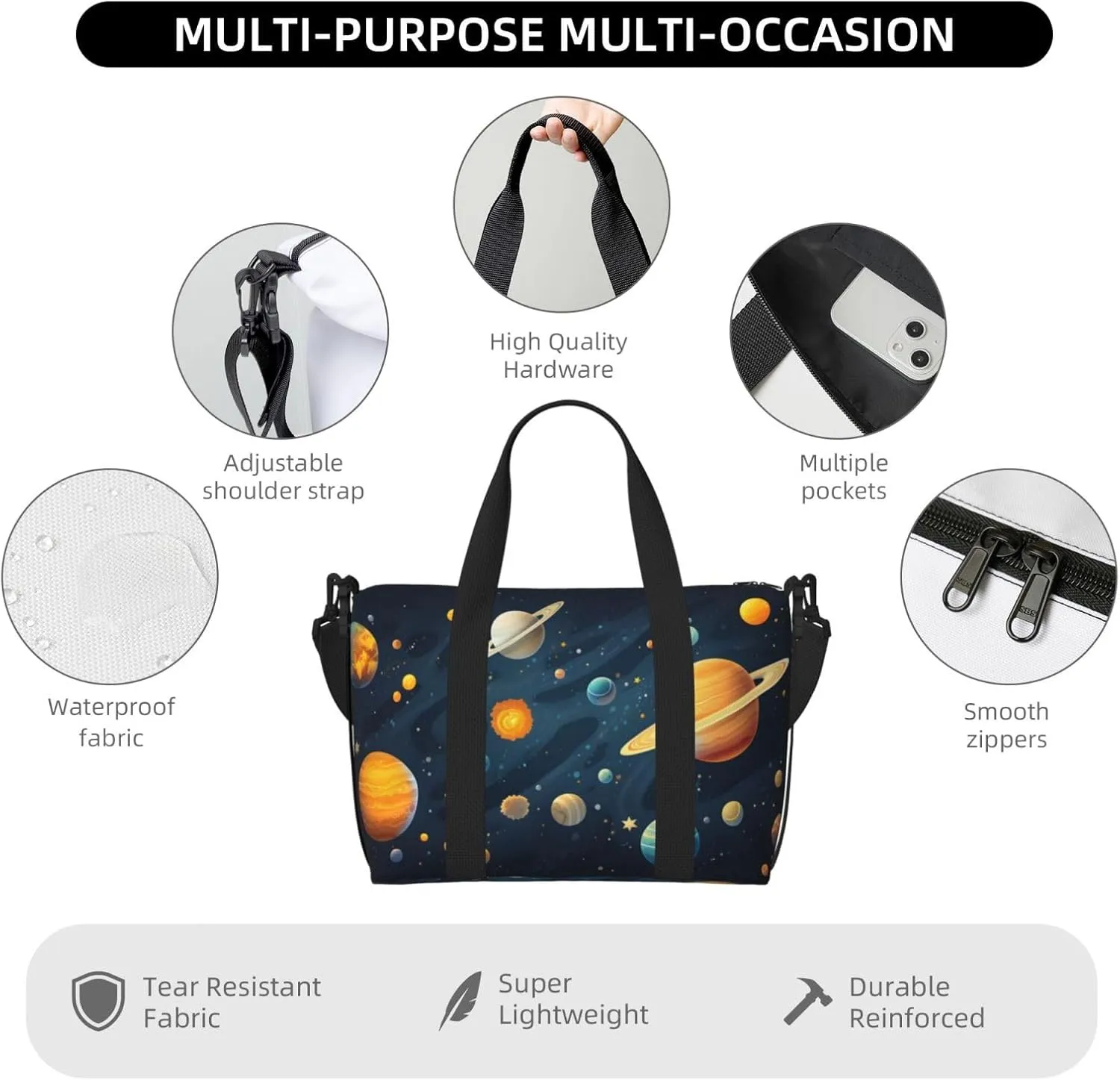 Travel Duffle Bag Solar Planet Universe Weekender Overnight Bags Luggage Bag for Women Men Waterproof Sports Gym Bag Hand Bag with Shoulder Strap