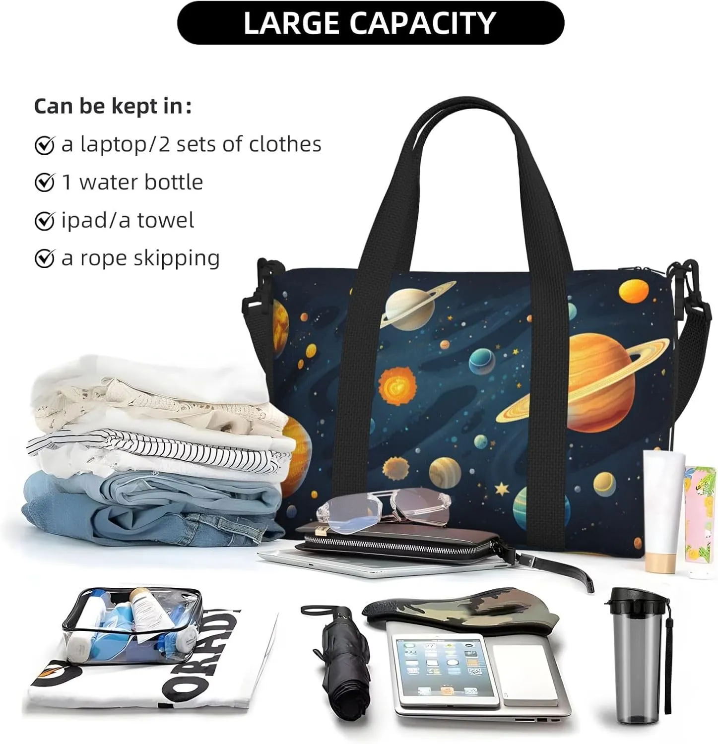 Travel Duffle Bag Solar Planet Universe Weekender Overnight Bags Luggage Bag for Women Men Waterproof Sports Gym Bag Hand Bag with Shoulder Strap