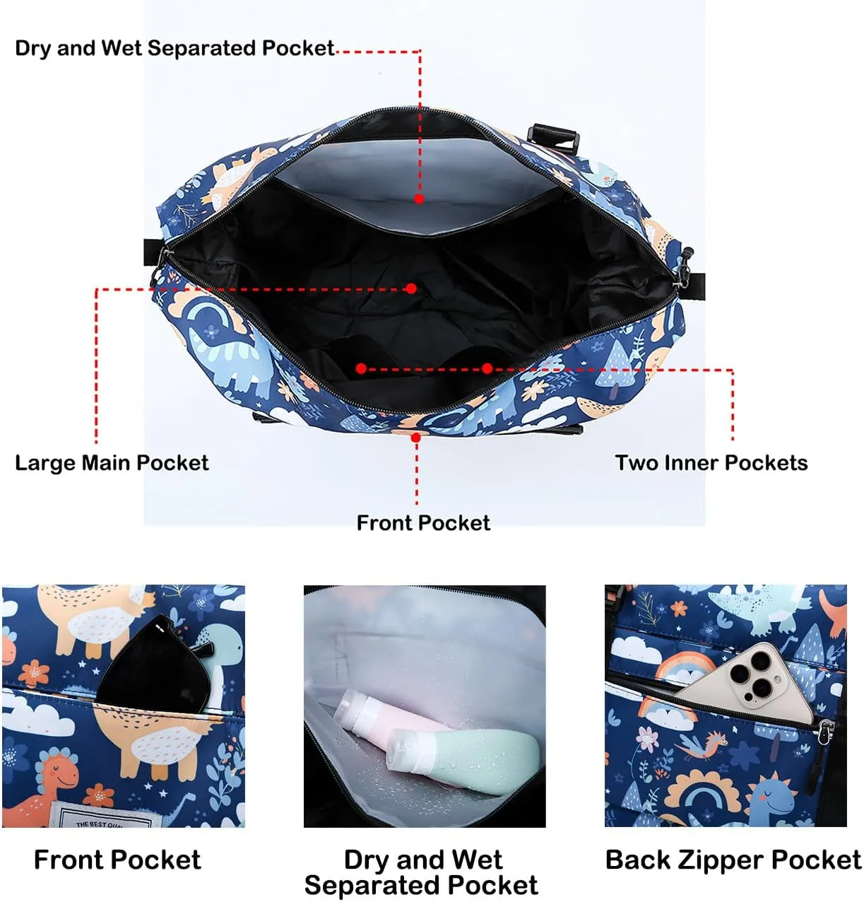 Travel Duffle Bag Weekender Overnight Bag Gym Tote Bag with Wet Pocket for Women Girls Workout Duffel Bag Water Resistant (Cute Lions)