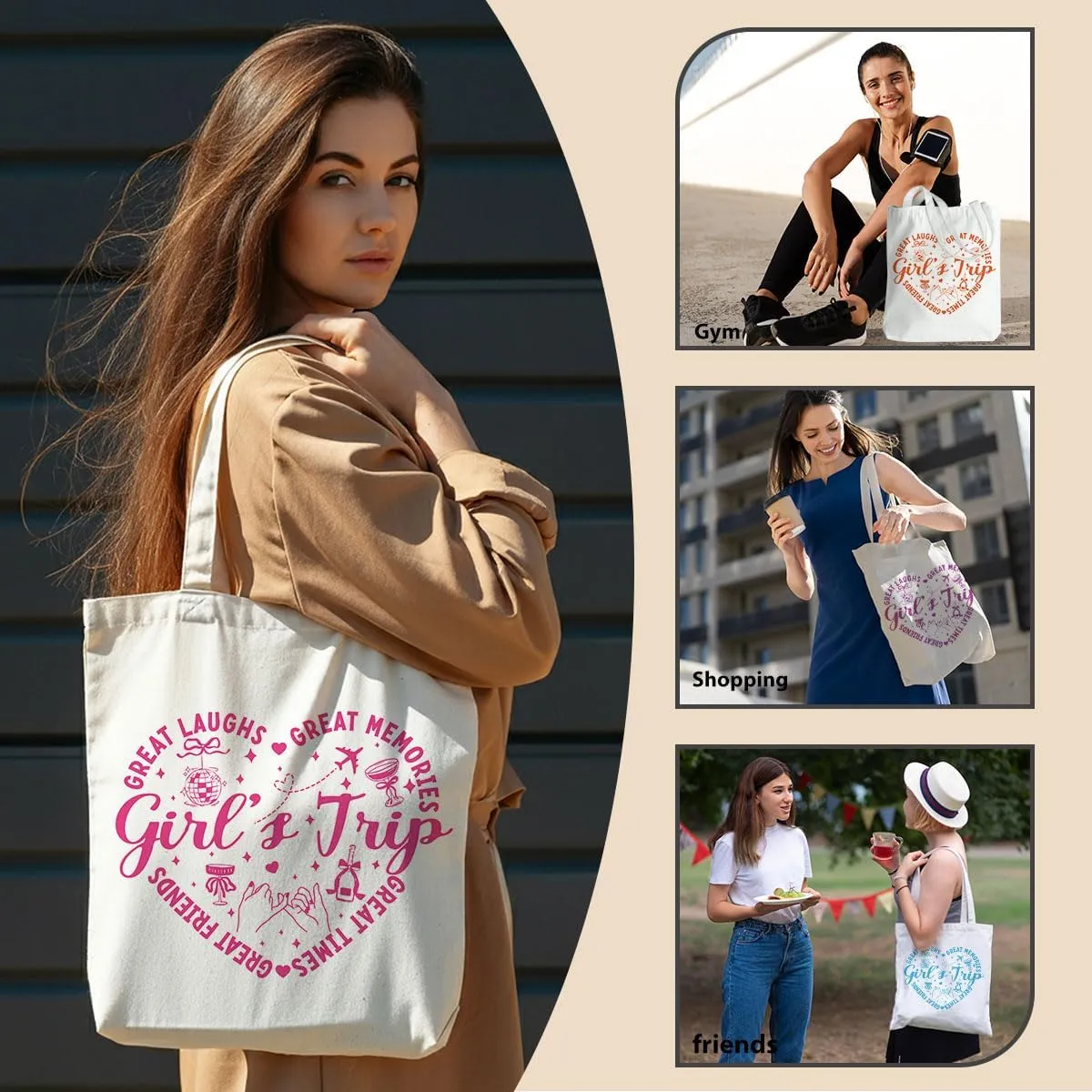 Travel Gifts, Weekend Vacation Trip Tote Bag, Weekender Bags for Women Friends, Friendship Gifts