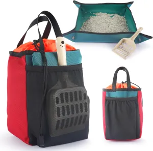 Travel Litter Box Kit for Cats (3in1) by OutdoorBengal – 1 Litter Tray   1 Litter Bag   1 Small Scooper (Leak-Proof & Odor-Resistant, Portable & Collapsible) Ideal for Car, Plane, Camping & Hotels