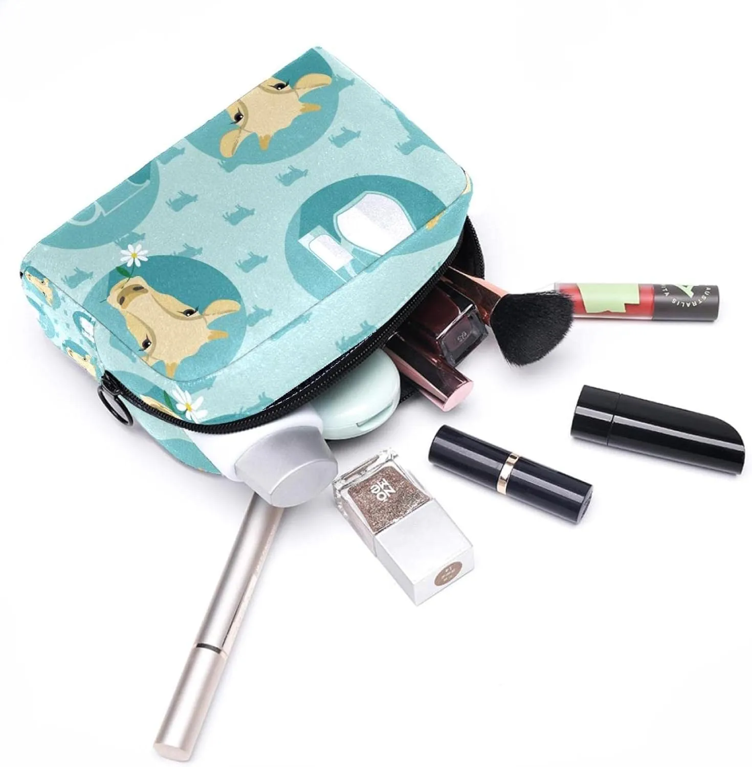 Travel Makeup Bag for Women, Cow Heads and Milk Jug Travel Cosmetic Bag Pencil Case Portable Makeup Pouch Toiletry Bag for Girls
