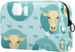 Travel Makeup Bag for Women, Cow Heads and Milk Jug Travel Cosmetic Bag Pencil Case Portable Makeup Pouch Toiletry Bag for Girls