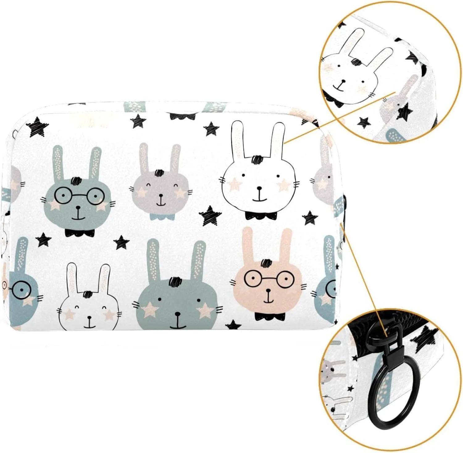 Travel Makeup Bag for Women, Cute Animal Rabbit Face Pattern Travel Cosmetic Bag Pencil Case Portable Makeup Pouch Toiletry Bag for Girls