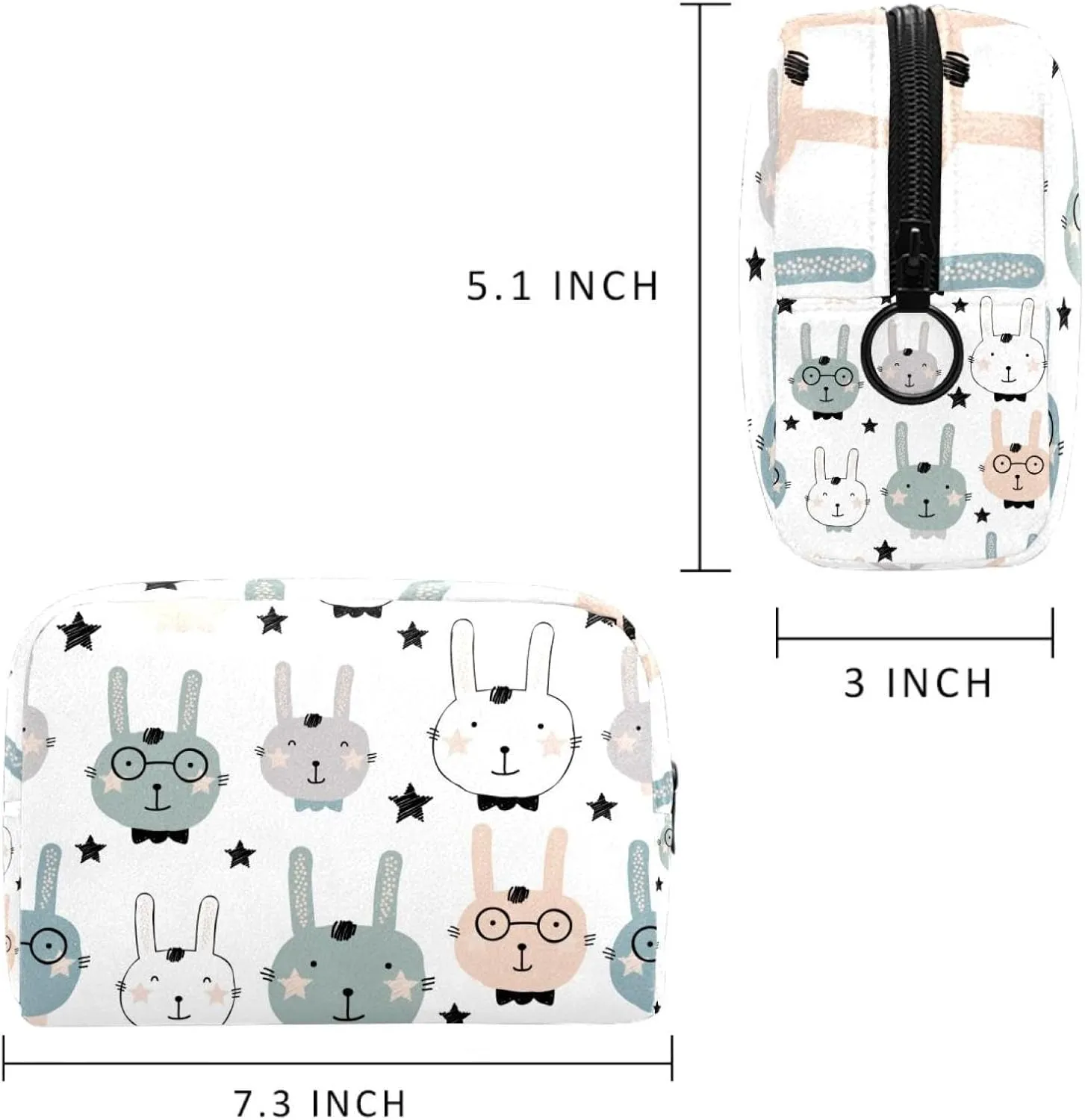 Travel Makeup Bag for Women, Cute Animal Rabbit Face Pattern Travel Cosmetic Bag Pencil Case Portable Makeup Pouch Toiletry Bag for Girls
