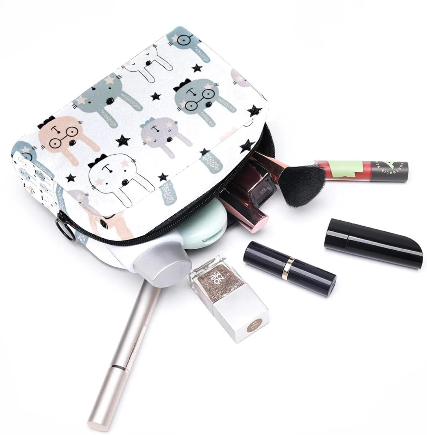 Travel Makeup Bag for Women, Cute Animal Rabbit Face Pattern Travel Cosmetic Bag Pencil Case Portable Makeup Pouch Toiletry Bag for Girls