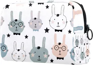 Travel Makeup Bag for Women, Cute Animal Rabbit Face Pattern Travel Cosmetic Bag Pencil Case Portable Makeup Pouch Toiletry Bag for Girls