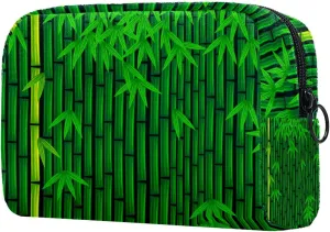 Travel Makeup Bag for Women, Grenn Bamboo Pattern Travel Cosmetic Bag Pencil Case Portable Makeup Pouch Toiletry Bag for Girls