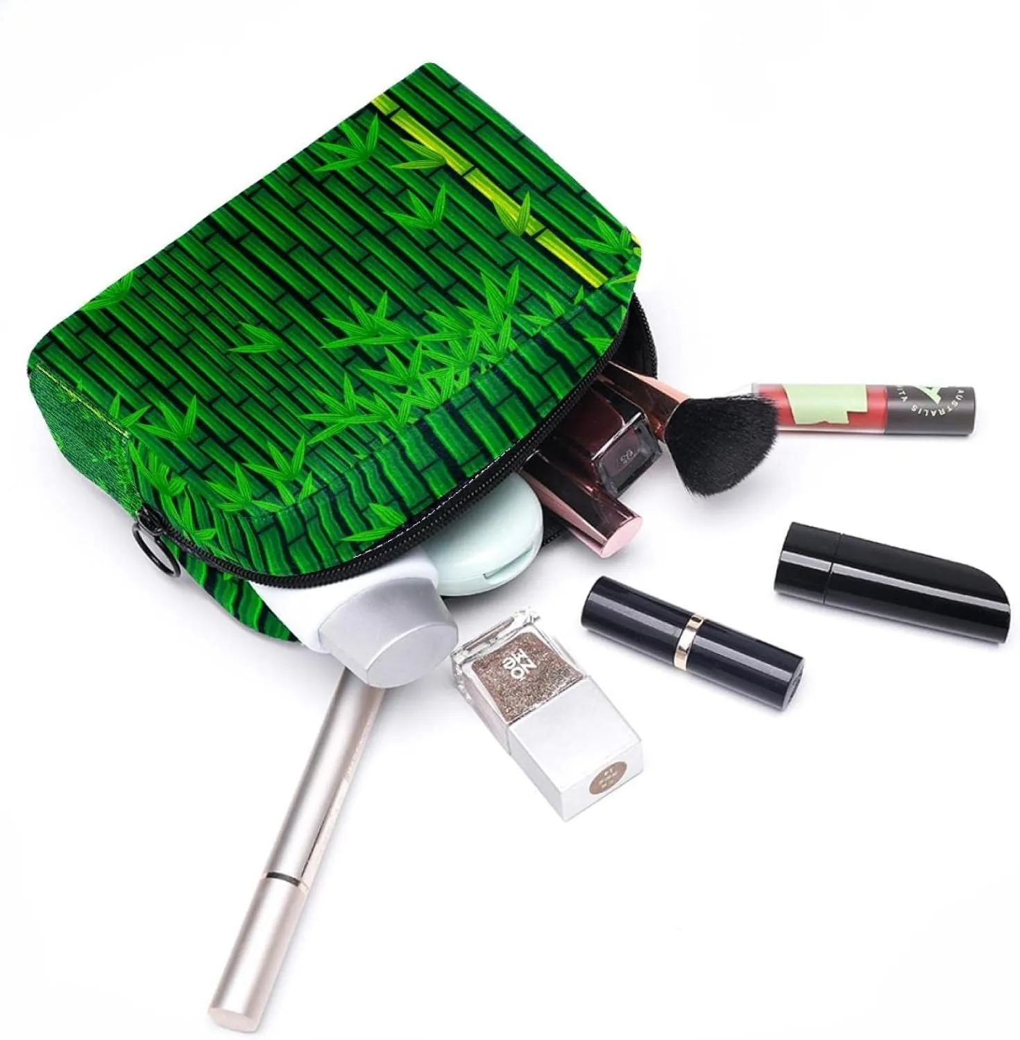 Travel Makeup Bag for Women, Grenn Bamboo Pattern Travel Cosmetic Bag Pencil Case Portable Makeup Pouch Toiletry Bag for Girls