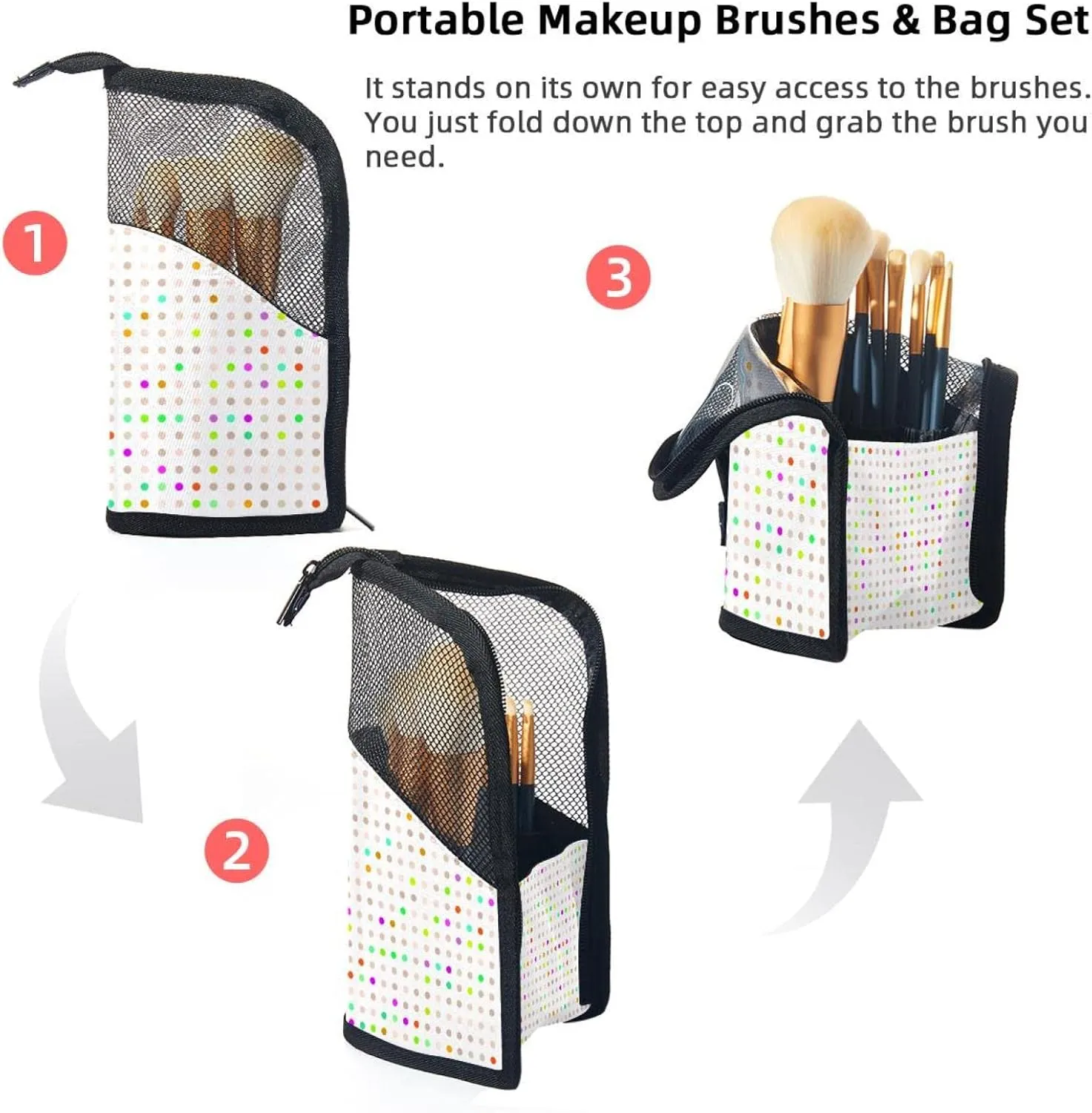 Travel Makeup Brush Holder, Large Stand-Up Makeup Brush Case, Professional Brush Organizer Foldable Makeup Artist Brush Storage Bag - Geometric Color Background