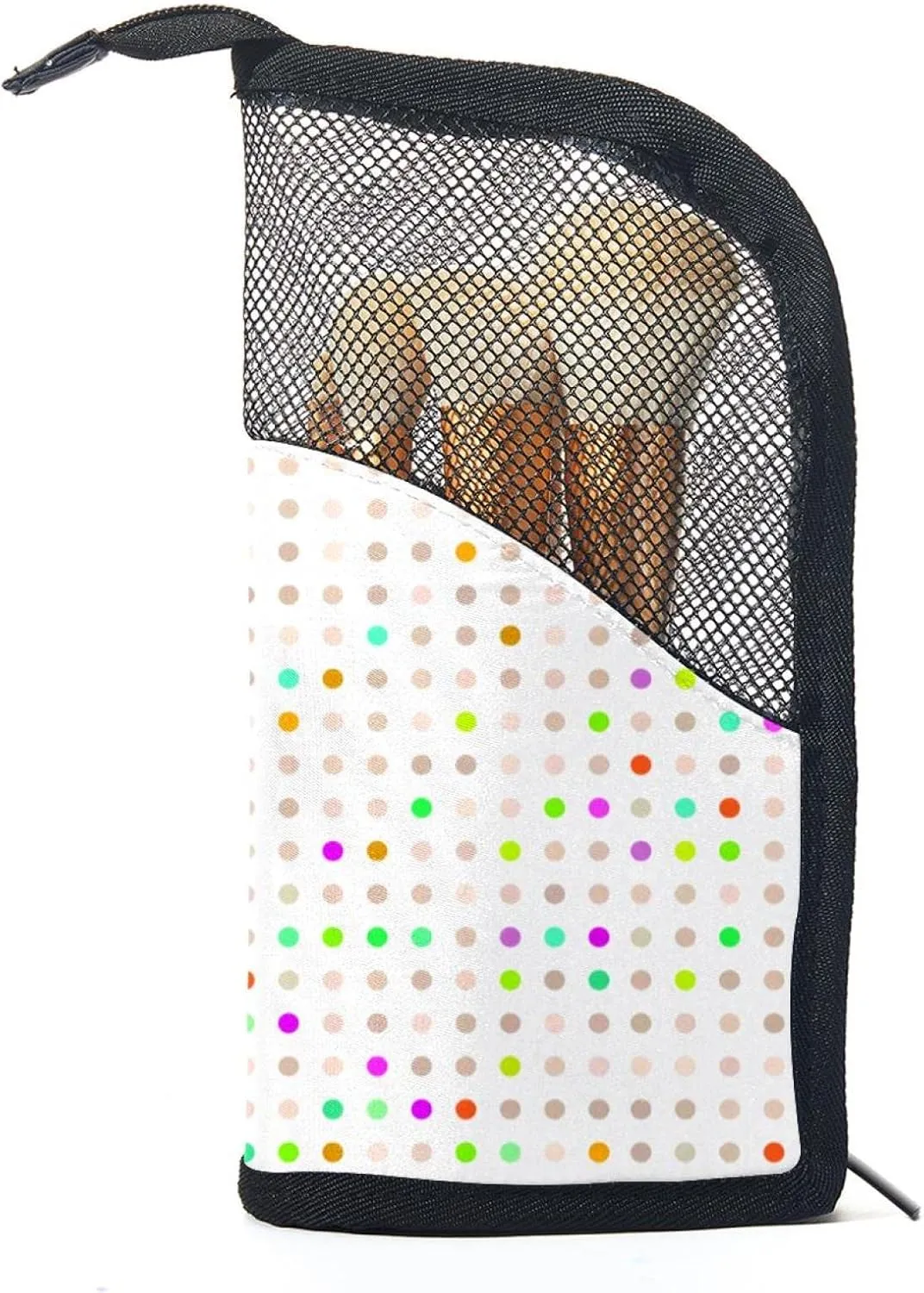 Travel Makeup Brush Holder, Large Stand-Up Makeup Brush Case, Professional Brush Organizer Foldable Makeup Artist Brush Storage Bag - Geometric Color Background