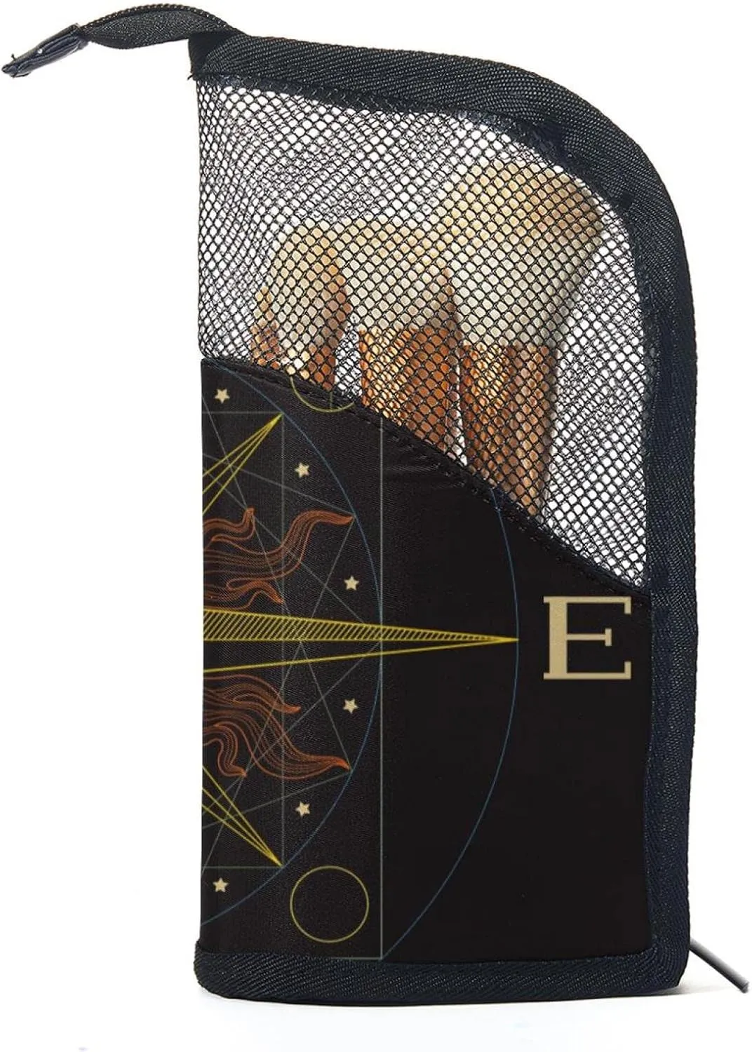 Travel Makeup Brush Holder, Large Stand-Up Makeup Brush Case, Professional Brush Organizer Foldable Makeup Artist Brush Storage Bag - Vintage Compass Black
