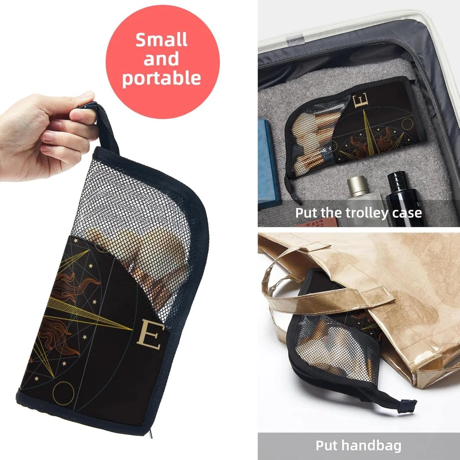 Travel Makeup Brush Holder, Large Stand-Up Makeup Brush Case, Professional Brush Organizer Foldable Makeup Artist Brush Storage Bag - Vintage Compass Black