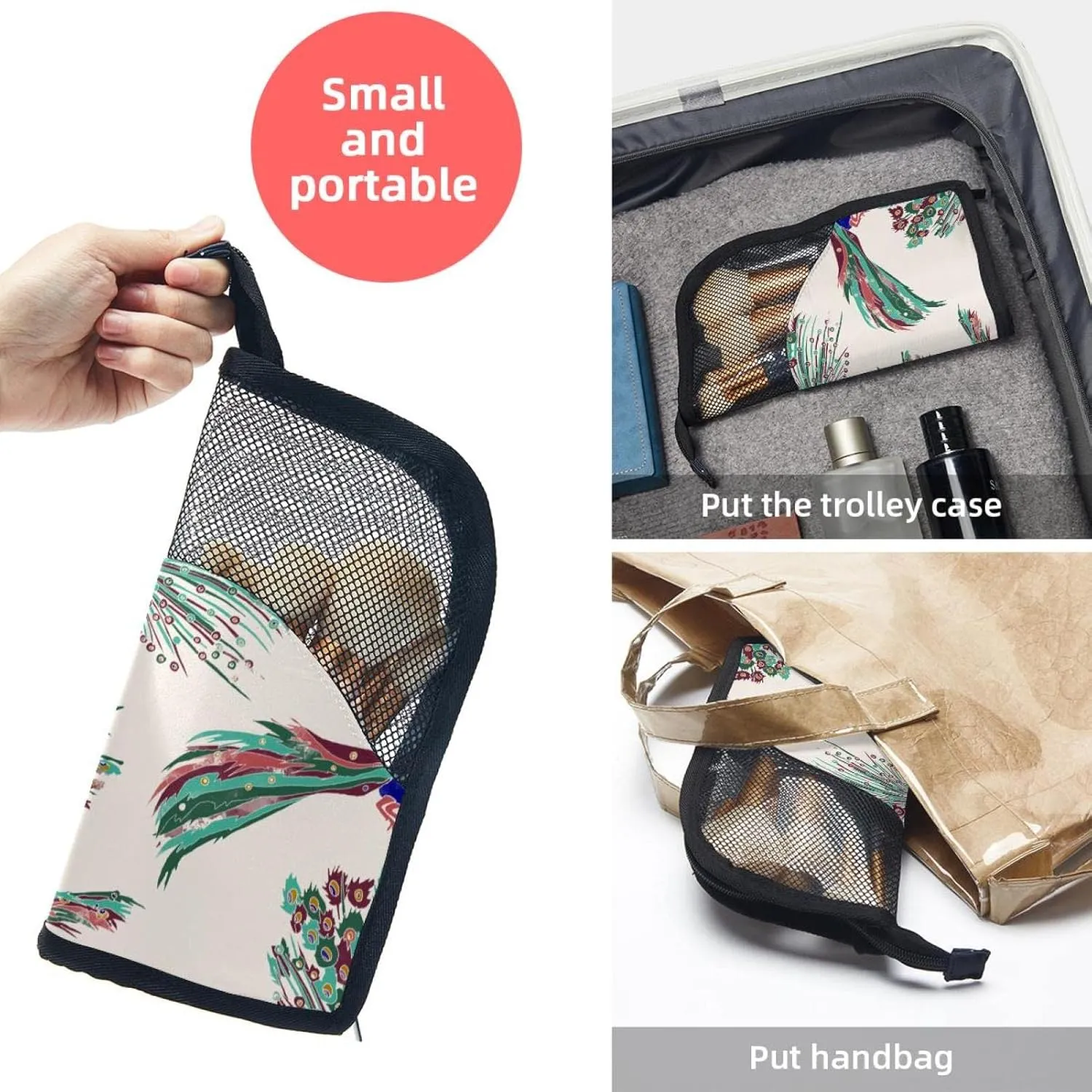 Travel Makeup Brush Holder, Large Stand-Up Makeup Brush Case, Professional Brush Organizer Foldable Makeup Artist Brush Storage Bag - Watercolor Peocock Retro