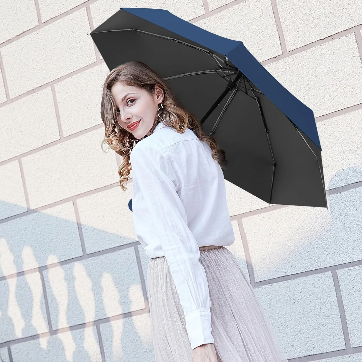 Travel Mini Folding Compact Umbrella with Case, 8 Ribs Lightweight Portable, Small Sun & Rain Pocket Umbrella for Girls and Women