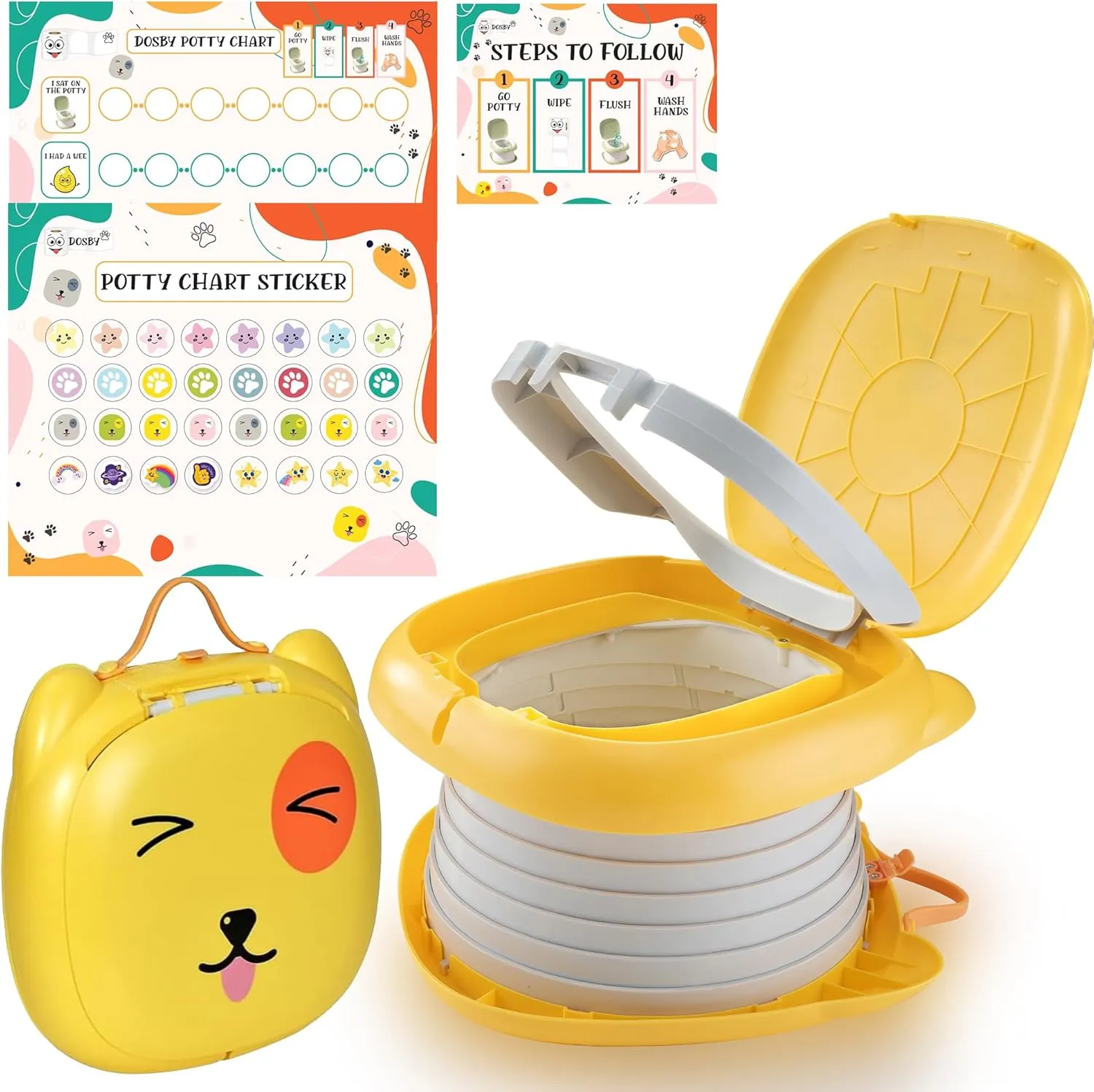 Travel Potty for Toddlers. Portable, Foldable, Carry Potty for Toddlers Boys and Girls. Fun Training with Potty Training Reward Chart. Indoor/Outdoor
