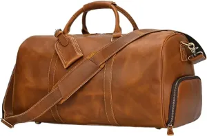Travel Tote Bags Luxury Leather Men Women Travel Bag Cow Leather Carry On Luggage Bag Travel Shoulder Bag Male Female Weekend Duffle Bag Travel Tote Bag(Light Brown(55cm))