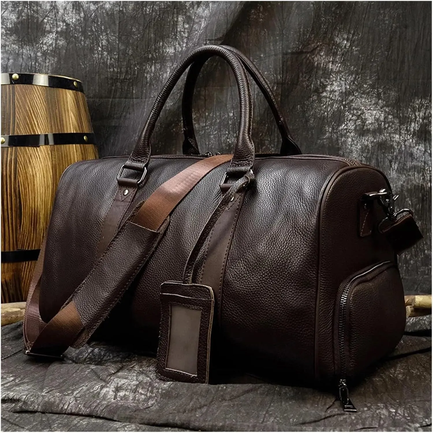 Travel Tote Bags Luxury Leather Men Women Travel Bag Cow Leather Carry On Luggage Bag Travel Shoulder Bag Male Female Weekend Duffle Bag Travel Tote Bag(Light Brown(55cm))